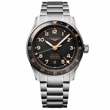 Longines orologio Spirit Zulu Time 39mm nero automatico acciaio L3.802.4.50.6