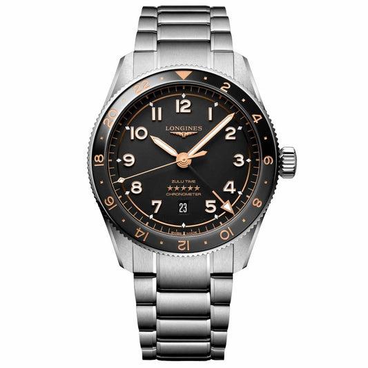 Longines orologio Spirit Zulu Time 39mm nero automatico acciaio L3.802.4.50.6