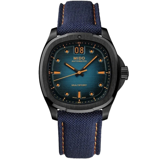 Mido orologio Multifort TV Big Date 39x40mm blu automatico acciaio finitura PVD nero M049.526.37.041.00