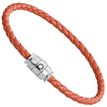 Montblanc bracciale in acciaio a 3 anelli e pelle Meisterstück Cayenne misura L 13429168
