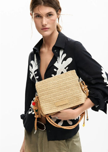 Desigual - Women's Half Logo Raffia Venecia Beige Bag