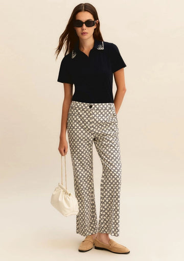 Emme Marella Women's Trousers Emmclassi White Wool Geometric Pattern