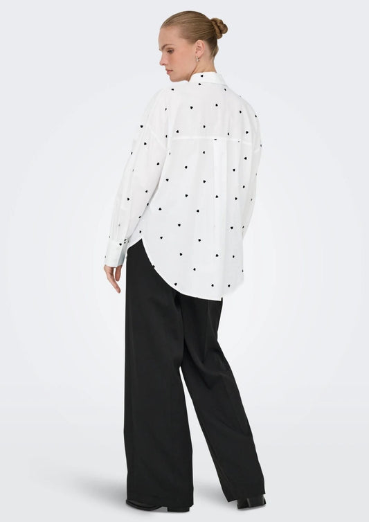 Jacqueline De Yong Women's Shirt Nelly White Black Hearts