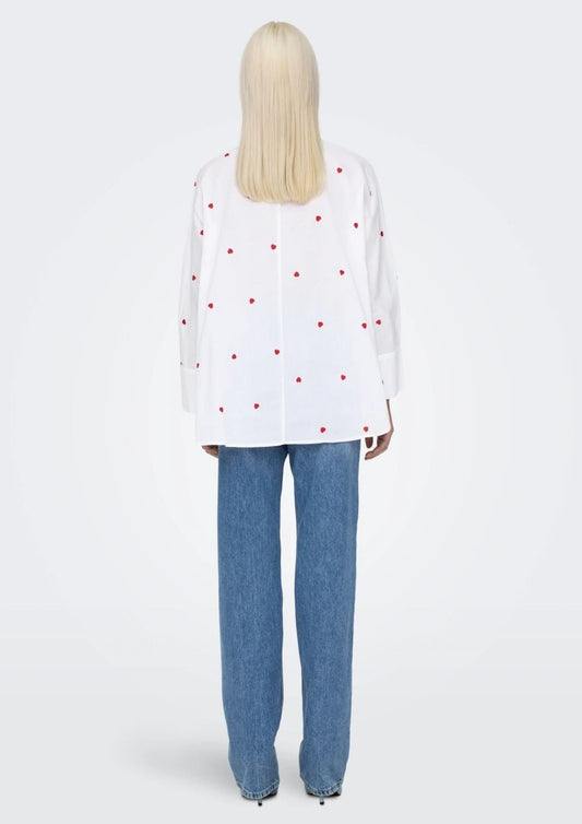 Only Camicia Donna New Bianca Cuori Rossi