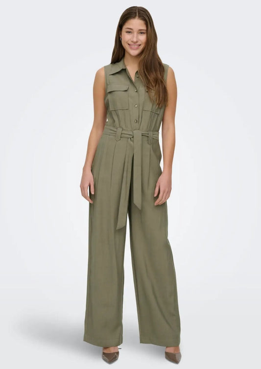 Women's Green Canvas Jumpsuit