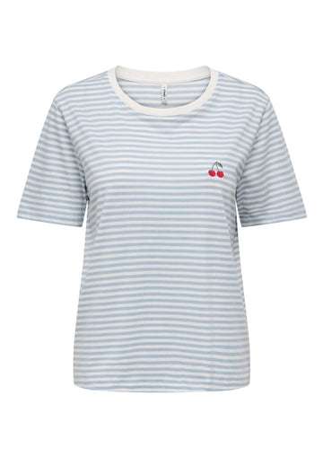 Only - Women's Happy White and Blue T-Shirt