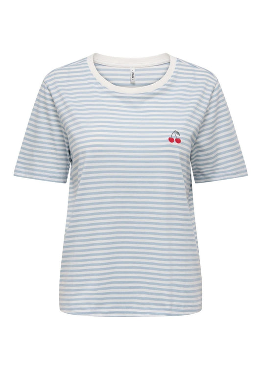 Only - Women's Happy White and Blue T-Shirt