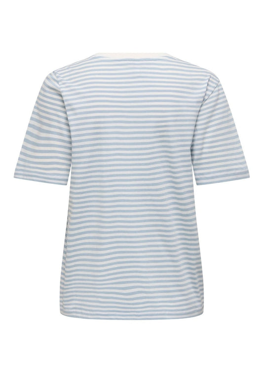 Only - Women's Happy White and Blue T-Shirt