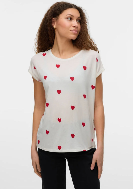 Vero Moda T-Shirt Donna Ava Bianca Cuori Rossi