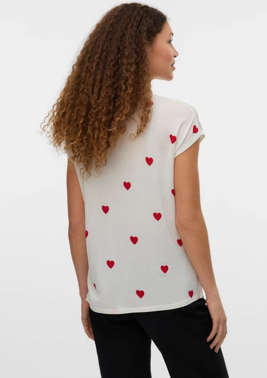 Vero Moda T-Shirt Donna Ava Bianca Cuori Rossi