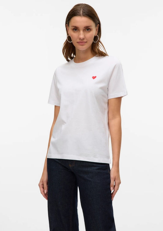 Vero Moda T-Shirt Donna Paulina Bianca Con Cuore Rosso