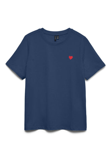 Vero Moda Women's T-Shirt Paulina Blue Denim With Red Heart