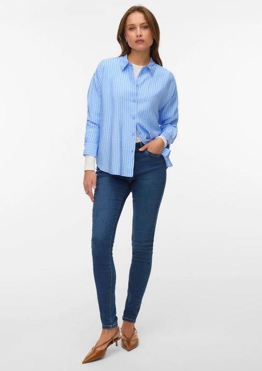 Vero Moda - Camicia Donna Kaja Blue Sandra Linee Bianche