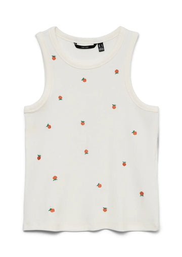 Vero Moda - Women's Naja White Camisole with Peach Print