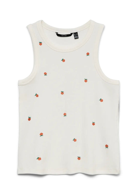 Vero Moda - Canotta Donna Naja Bianca con Stampa Peach