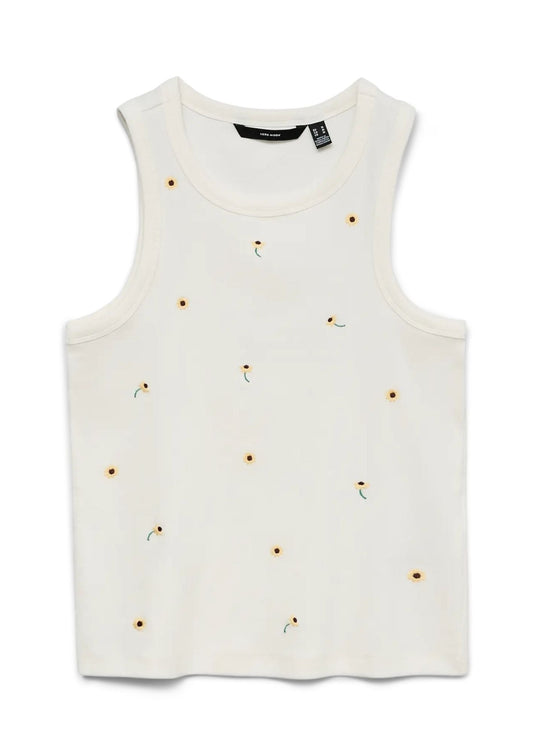 Vero Moda - Canotta Donna Naja Bianca con Stampa Sunflower
