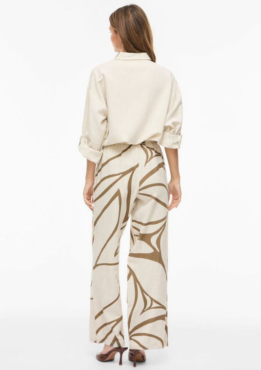 Vila - Pantalone Donna Prisilla Ecrù e Marrone