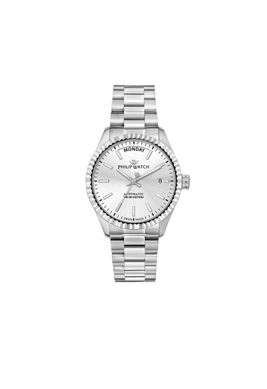 Philip Watch Caribe R8223597110 – Automatico Swiss Made Day-Date Bianco Silver 39mm Uomo