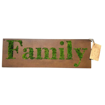 Quadro in Muschio Stabilizzato con Scritta FAMILY Rettangolare – 40x18 cm | Decorazione Verde