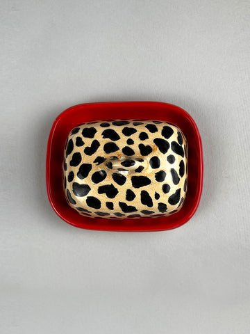 ANIMALIER - Butter dish - Ferrari red plate with leopard lid Butter animalier pattern