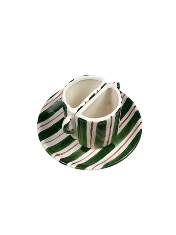 Tête-à-Tête Coffee Cup Set - Green and Bordeaux Striped
