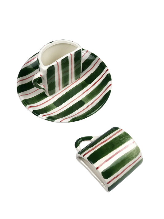 Tête-à-Tête Coffee Cup Set - Green and Bordeaux Striped