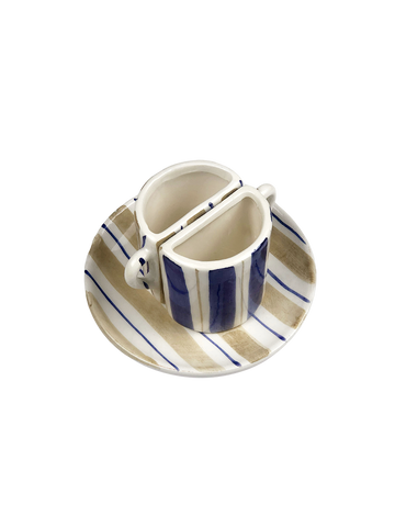 Tête-à-Tête Coffee Cup Set - Beige and Blue Striped
