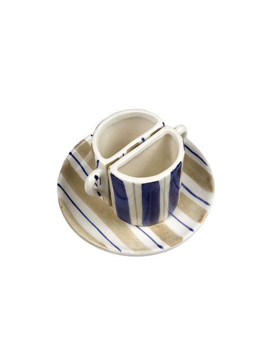 Tête-à-Tête Coffee Cup Set - Beige and Blue Striped