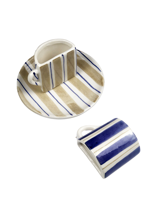 Tête-à-Tête Coffee Cup Set - Beige and Blue Striped