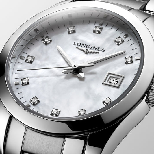 Longines orologio Conquest Classic 29mm madreperla diamanti quarzo acciaio L2.286.4.87.6