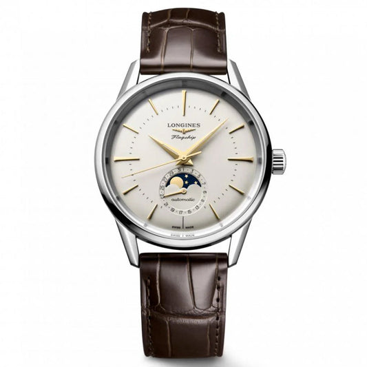 Longines Flagship Heritage Moonphase 38.5mm Silver Automatic Steel Watch L4.815.4.78.2
