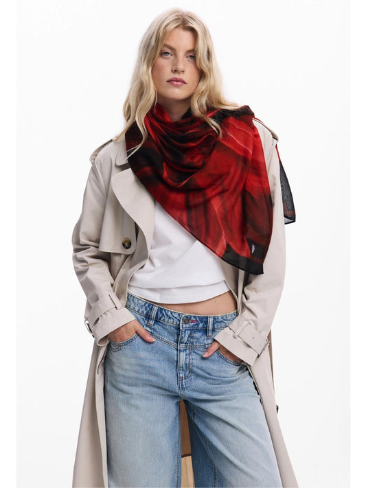 Foulard rettangolare a fiori Donna Nero