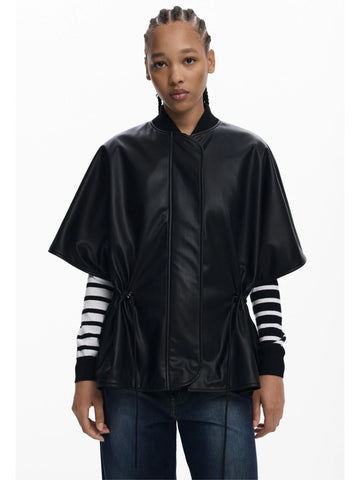 Poncho effetto pelle a rilievi Donna Nero