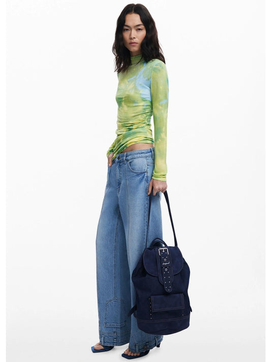 Zaino denim a secchiello convertibile medio Donna Blu
