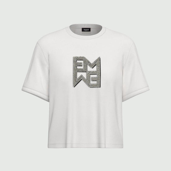 Emme Marella T-shirt in jersey con cristalli Micaelabis Donna Panna Argento - Santangelo
