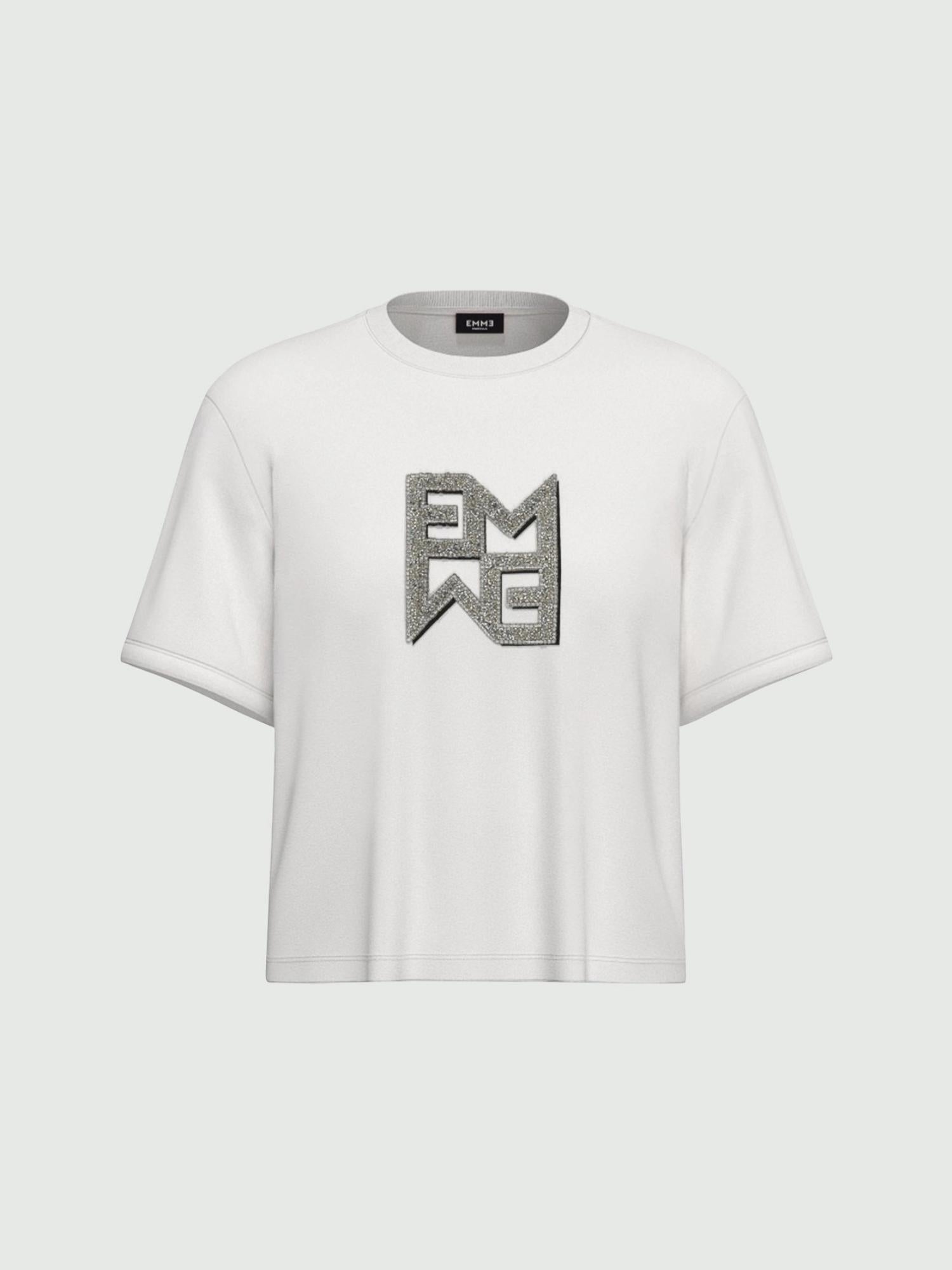 Emme Marella T-shirt in jersey con cristalli Micaelabis Donna Panna Argento - Santangelo