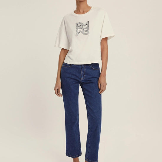 Emme Marella T-shirt in jersey con cristalli Micaelabis Donna Panna Argento - Santangelo
