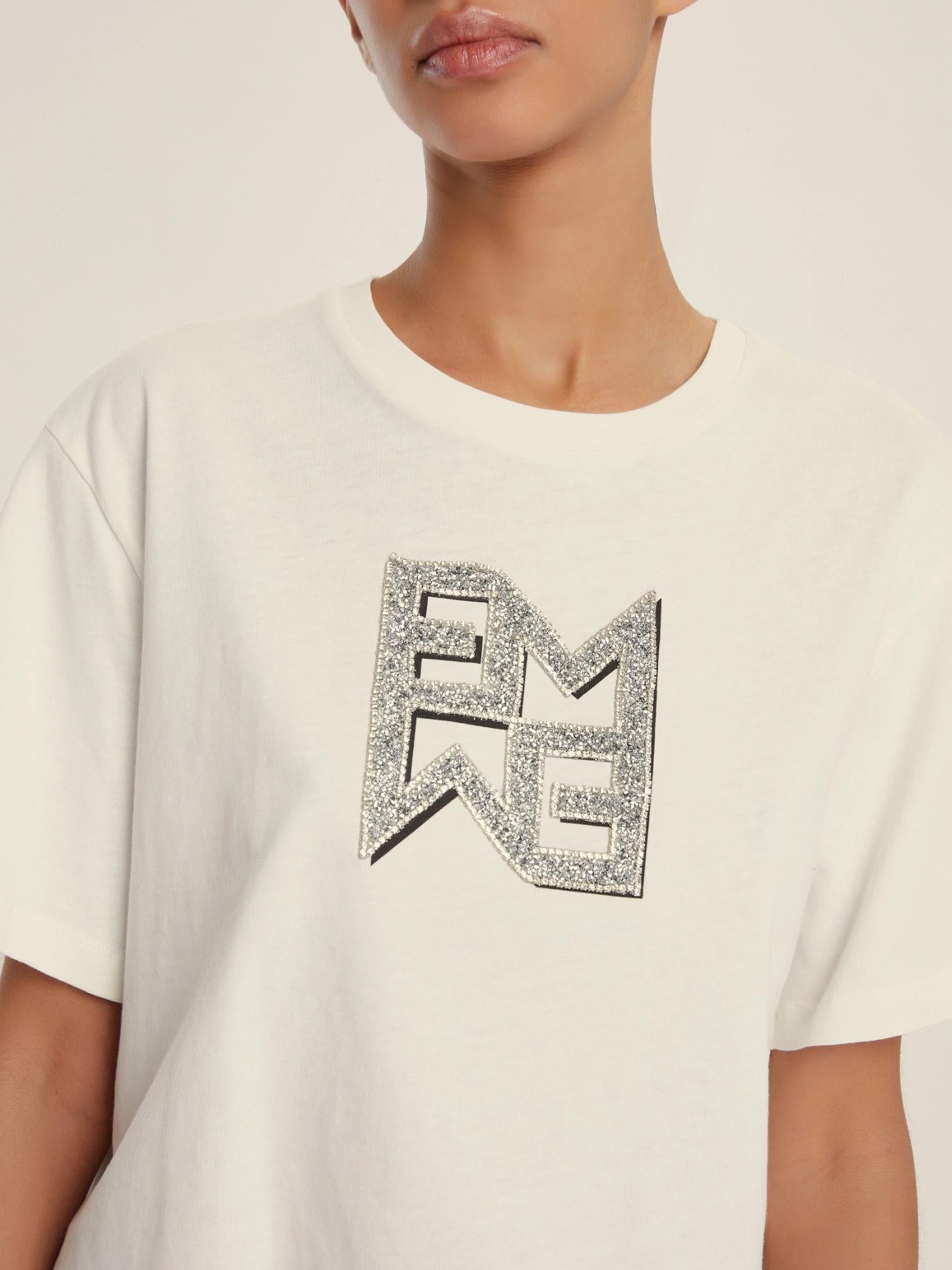 Emme Marella T-shirt in jersey con cristalli Micaelabis Donna Panna Argento - Santangelo