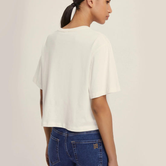 Emme Marella T-shirt in jersey con cristalli Micaelabis Donna Panna Argento - Santangelo