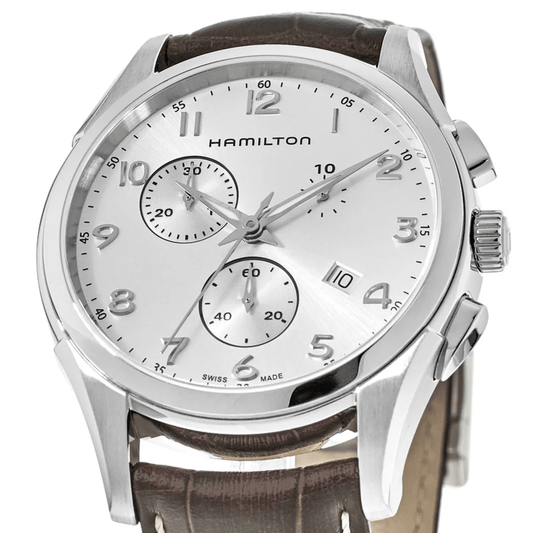 Hamilton Jazzmaster Quartz Chronograph Argento 43mm – cinturino in pelle
