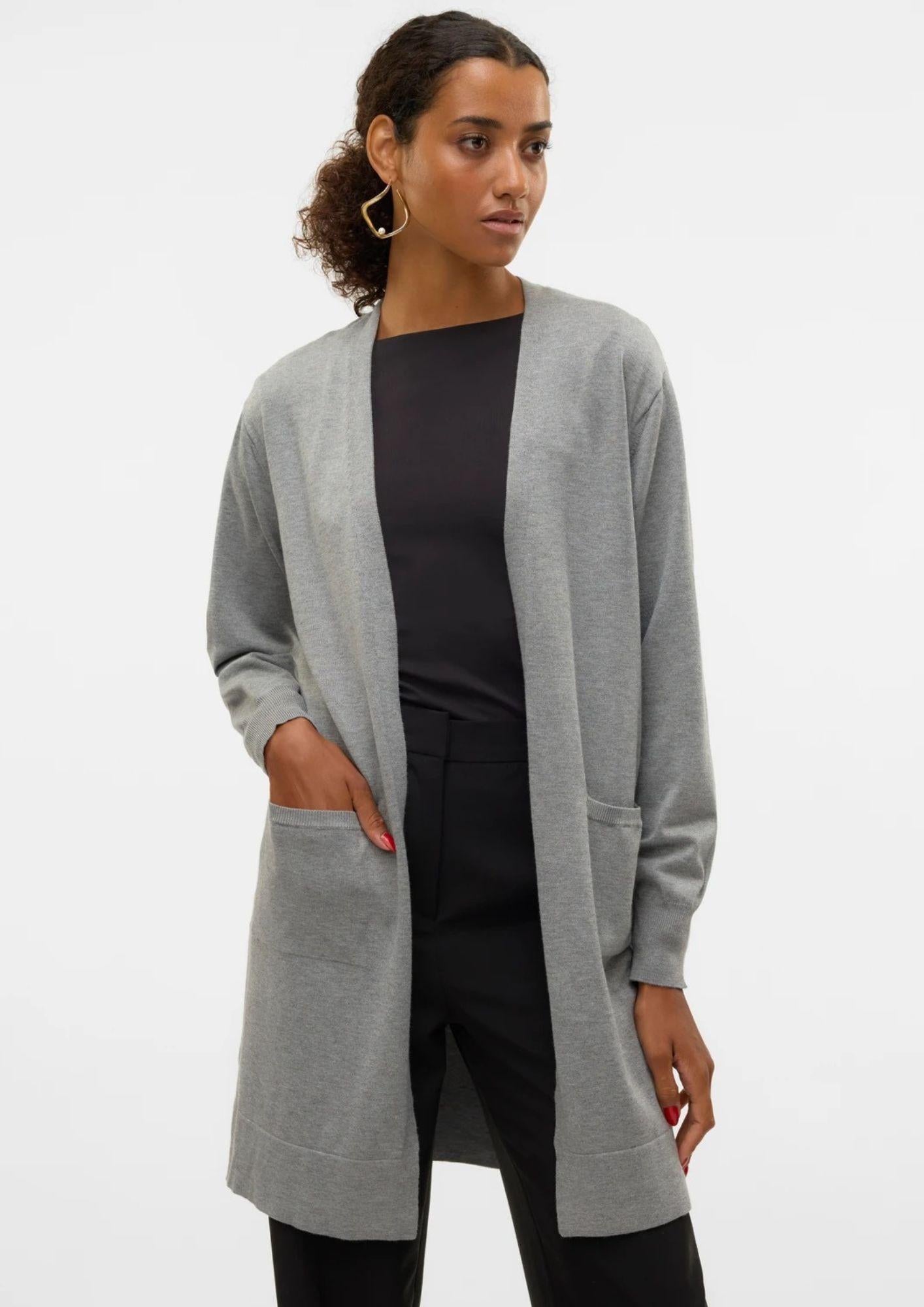 Vero Moda Cardigan Lungo Donna Silje Grigio Medio 10320462 Medium Grey Melange VERO MODA 