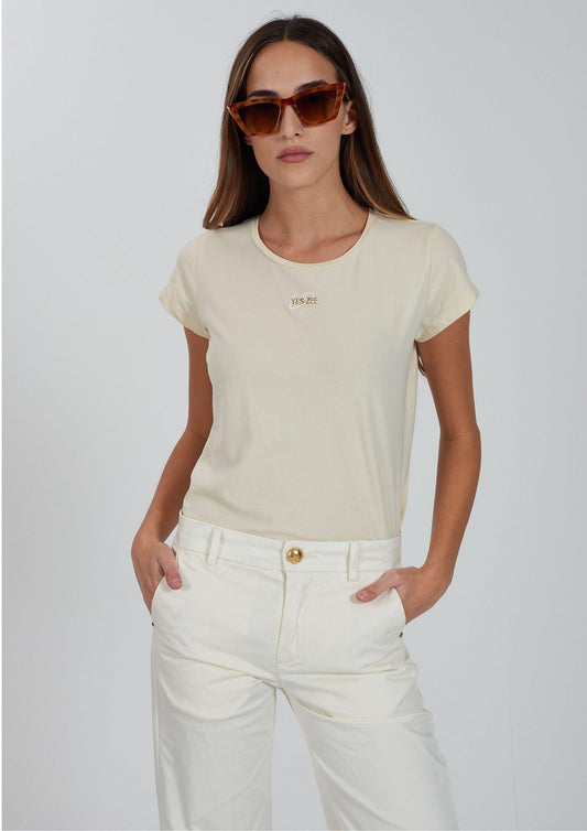 Yes Zee Women's Round Neck T-Shirt Chalk White