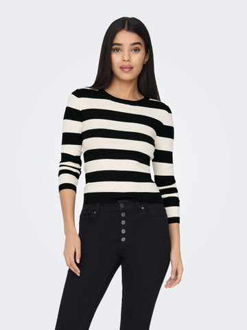 Jacqueline De Yong JDYPLUM Women's Pullover Black Eggnog Stripes