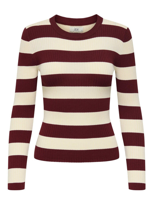 Jacqueline De Yong Women's Sweater Plum Cabernet Eggnog Stripes