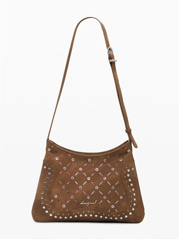 Desigual Borsa effetto pelle traforata media Donna Marrone