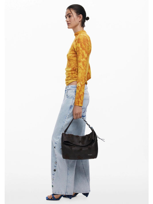 Borsa convertibile con dettagli folcloristici Donna Marrone
