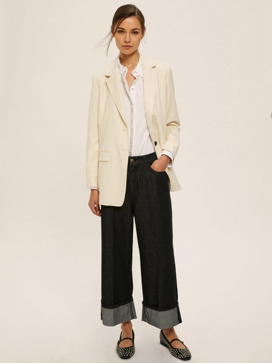 Emme Marella Women's Valda White Poplin Shirt with Pearl and Rhinestone Details