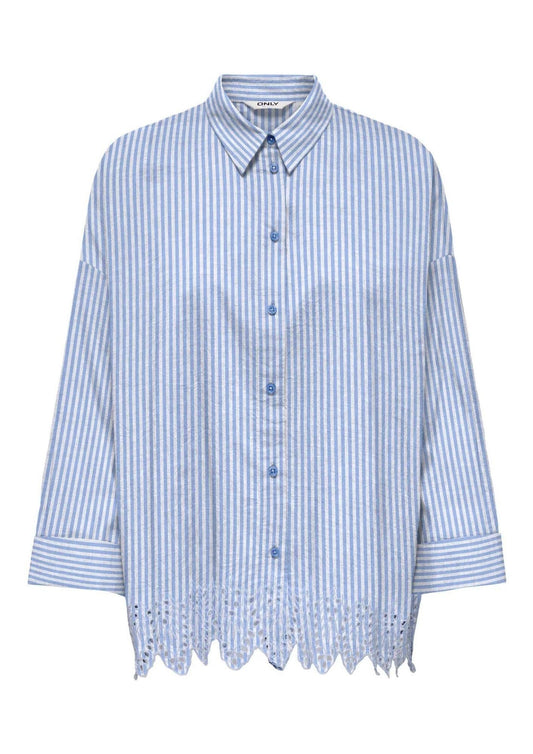 Only - Women's Graces White and Light Blue Striped Shirt