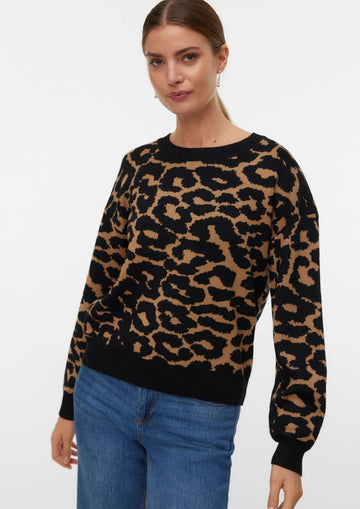 Vero Moda Women's Siljeanimal Brown Animal Print Pullover