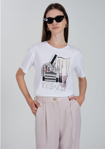 Yes Zee - T-Shirt Donna Girocollo Bianca